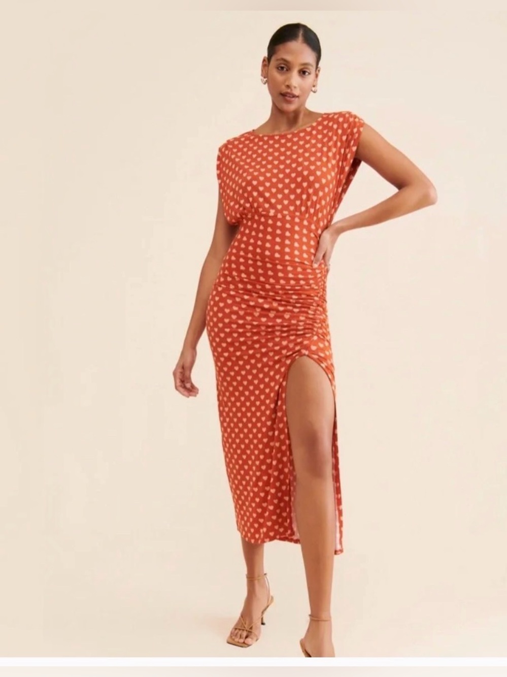Free People Lakeside Heart Printed Dress Small Ginger Rust Brown Fall - Picture 8 of 11